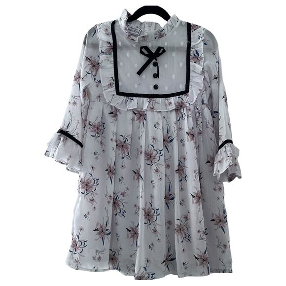 Little Edge Threads Floral Lace Dress - Girls Size Medium - Picture 2 of 7